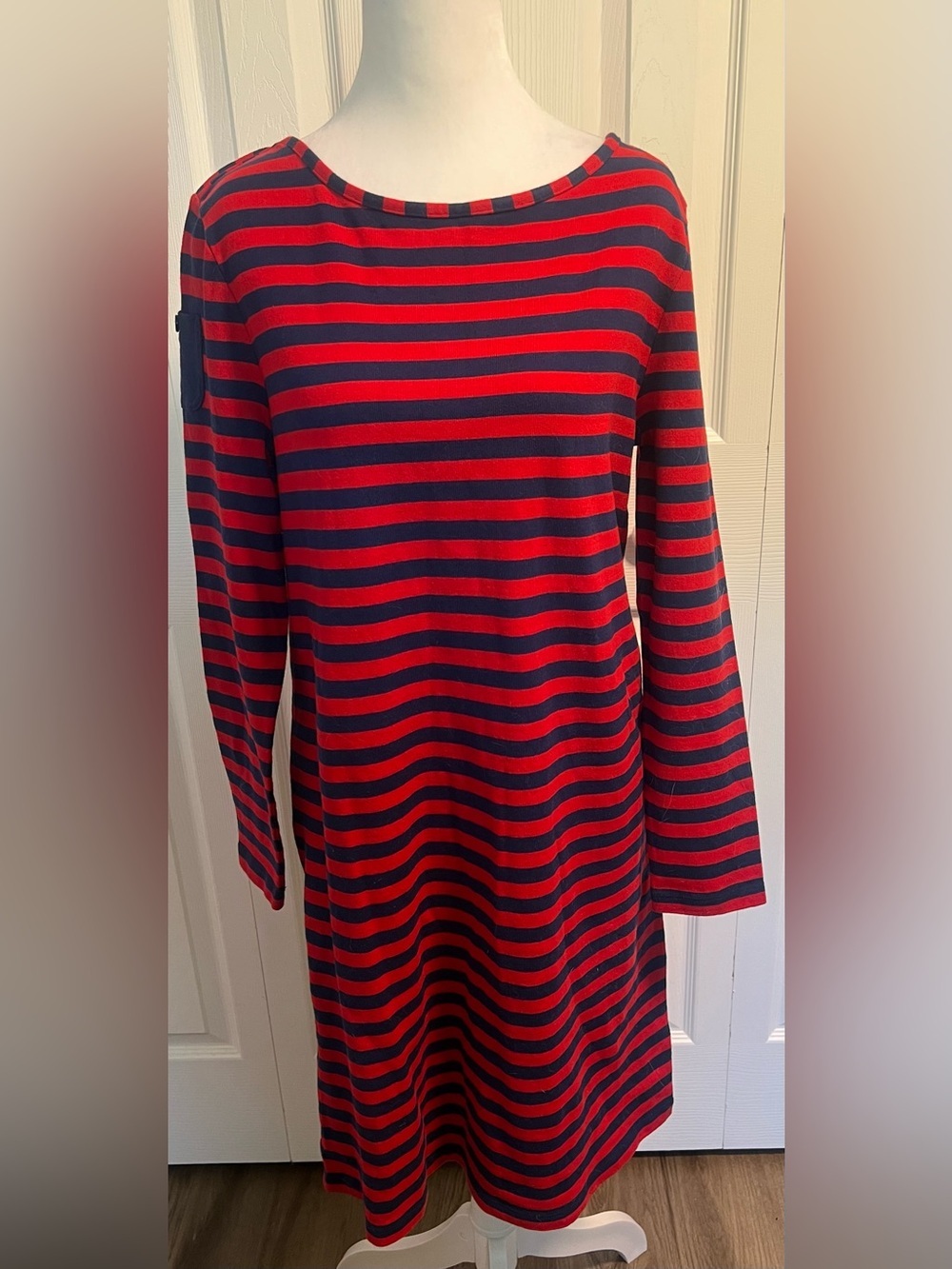 Vineyard Vines Long Sleeved Striped Knit Dress in Red & Navy